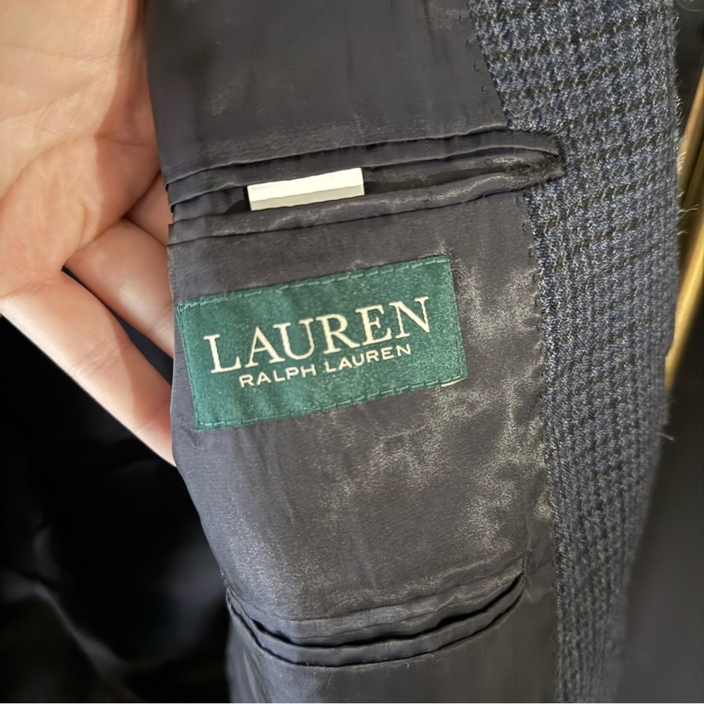 Lauren Ralph Lauren Men's 100% Wool Blue & Black Houndstooth Suit Jacket Blazer - Picture 6 of 10